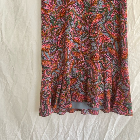 J. Crew Silk Dress Paisley Print Flounce Hem Pink Blue Size 4 - Picture 13 of 16